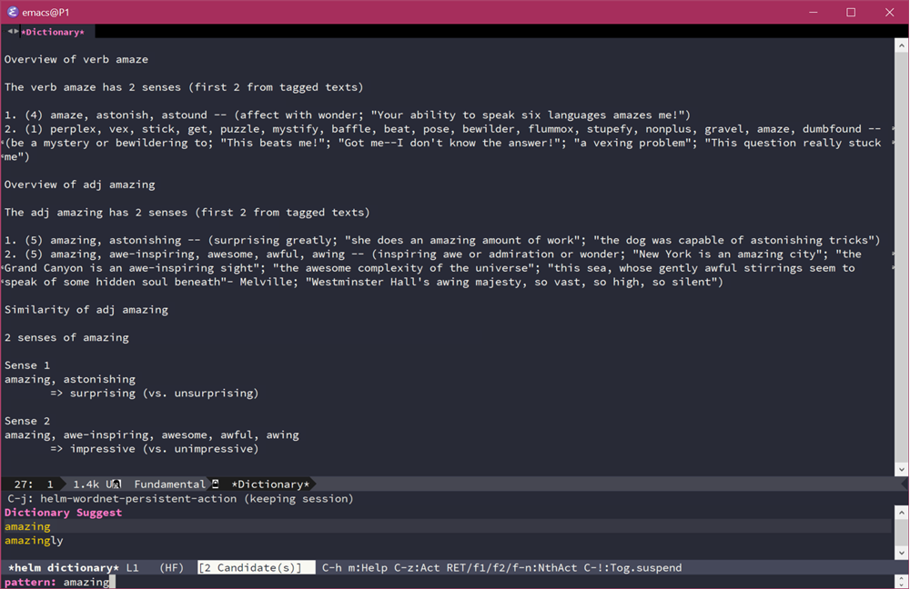 WordNet inside Emacs using helm